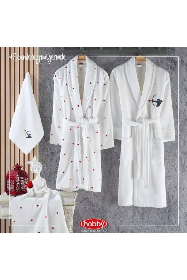 Hobby Lubow - Pamuklu Bornoz Seti Beyaz