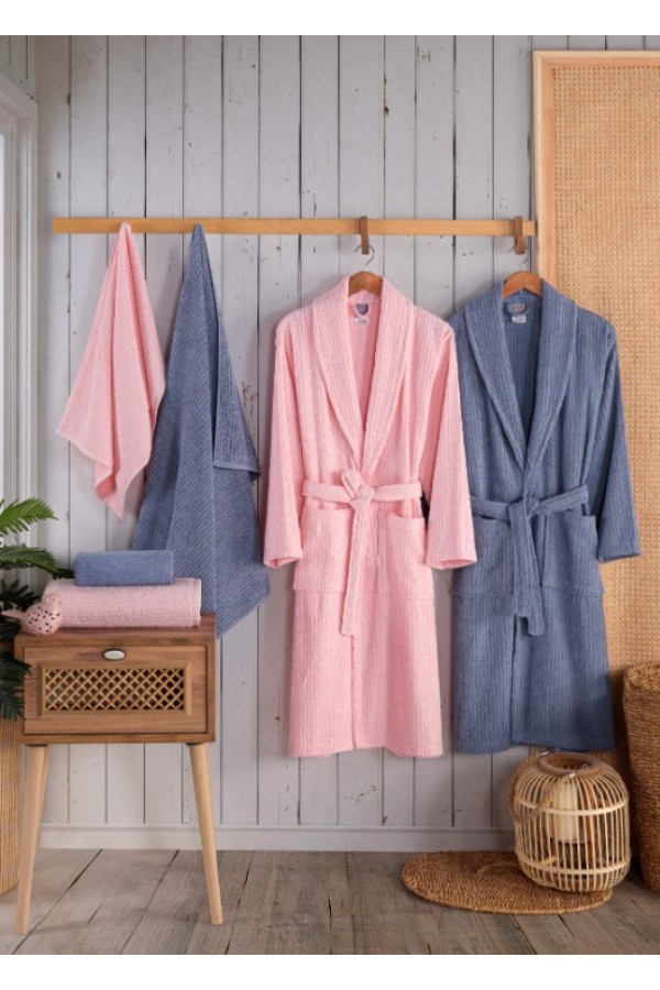Nevresim Dünyası  Bornoz Seti Alfa Pembe-Mavi