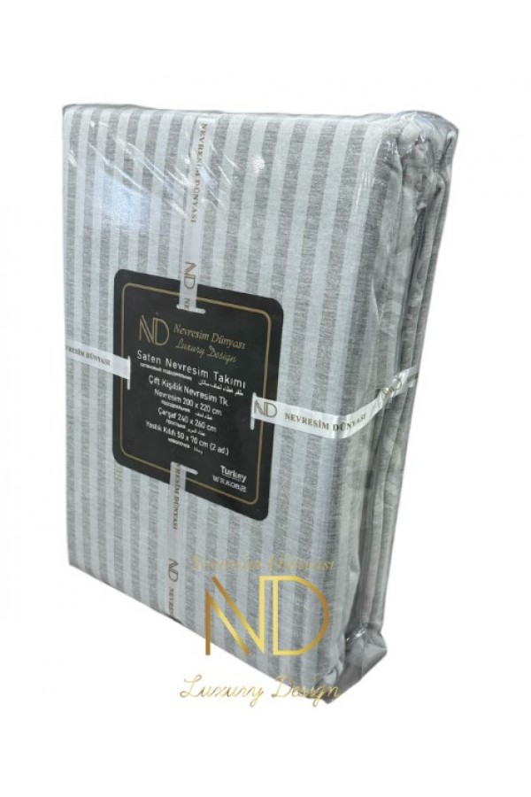 Nevresim Dünyası Çift Kişilik Çizgili Saten Nevresim Takımı Gri