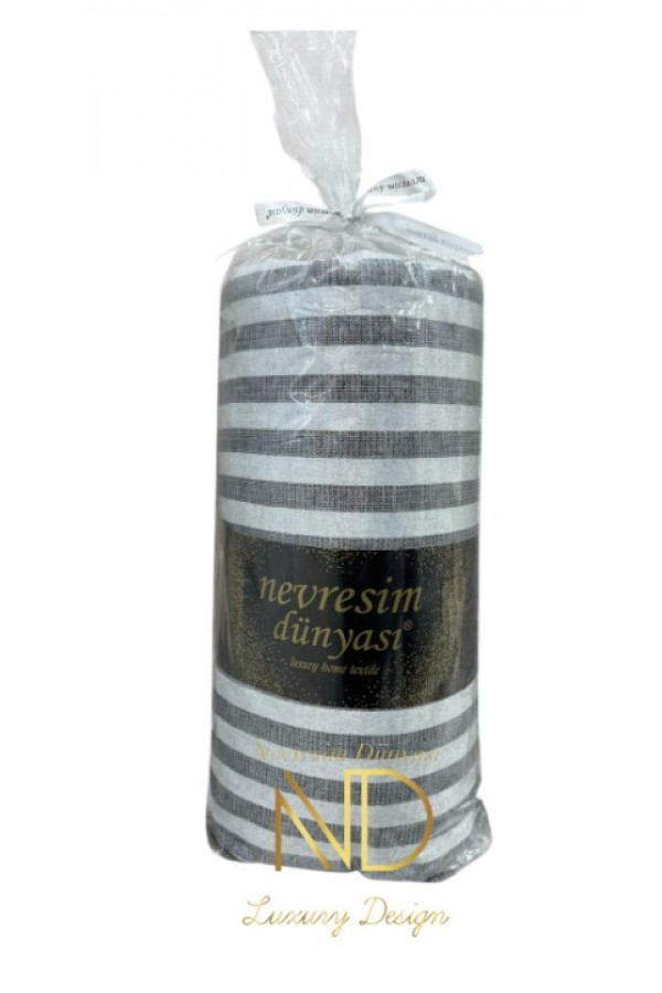 Nevresim Dünyası Çizgili Çift Kişilik Fitted Micro Saten Çarşaf ve 2 Yastık Kılıfı Antrasit