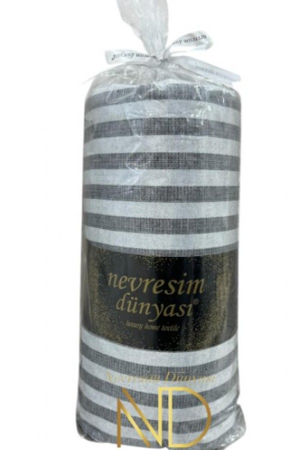 Nevresim Dünyası Çizgili Çift Kişilik Fitted Micro Saten Çarşaf ve 2 Yastık Kılıfı Antrasit