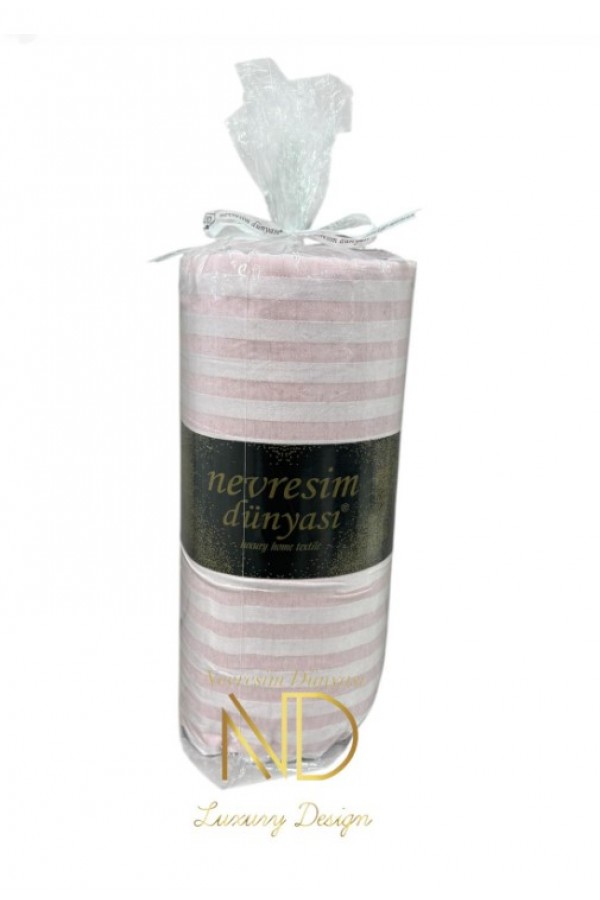 Nevresim Dünyası Çizgili Çift Kişilik Fitted Micro Saten Çarşaf ve 2 Yastık Kılıfı Pembe