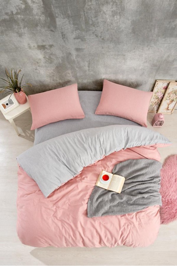 Nevresim Dünyası Düz Renk Pudra Çift Kişilik Nevresim Takımı