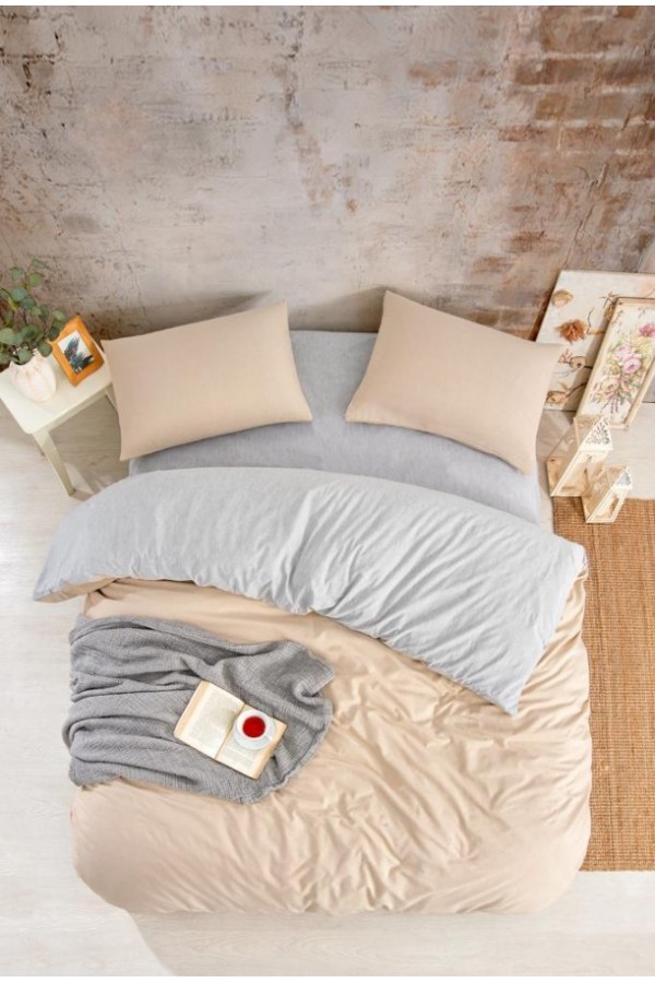 Nevresim Dünyası Düz Renk Tek Kişilik Nevresim Takımı Bej