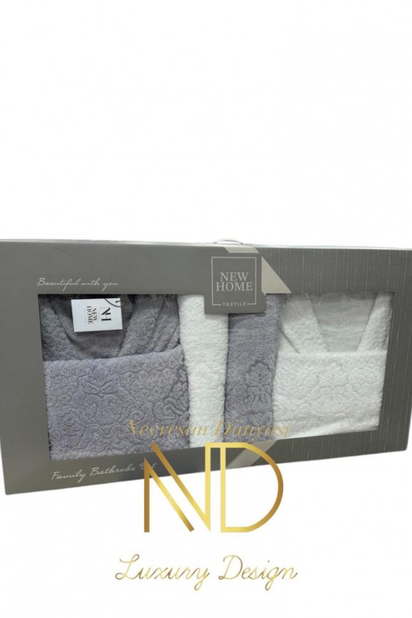 Nevresim Dünyası Jakarlı Bornoz Seti Gri Beyaz Nevresim Dünyası Jakarlı Bornoz Seti Gri Beyaz