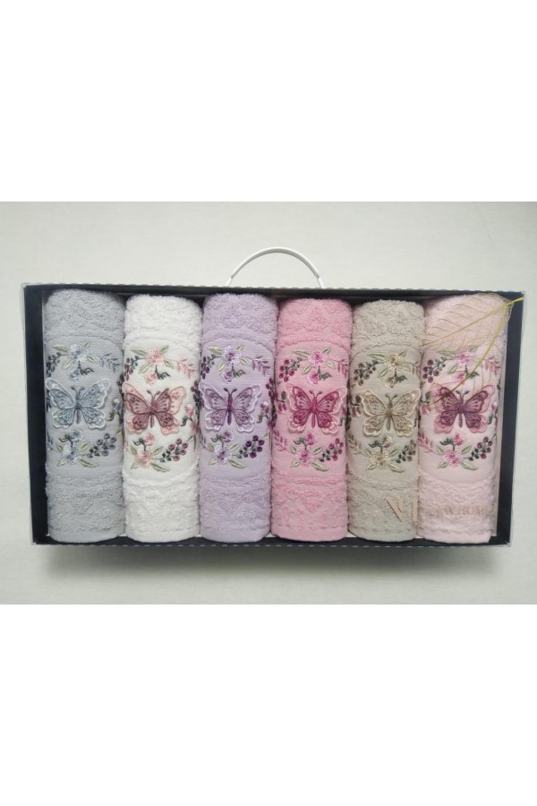 Nevresim Dünyası NH Clara Renkli Nakışlı 6'lı havlu 50x90cm