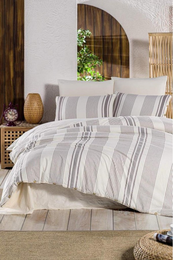 Nevresim Dünyası Organik Çift Kişilik Nevresim Takımı Line Basic