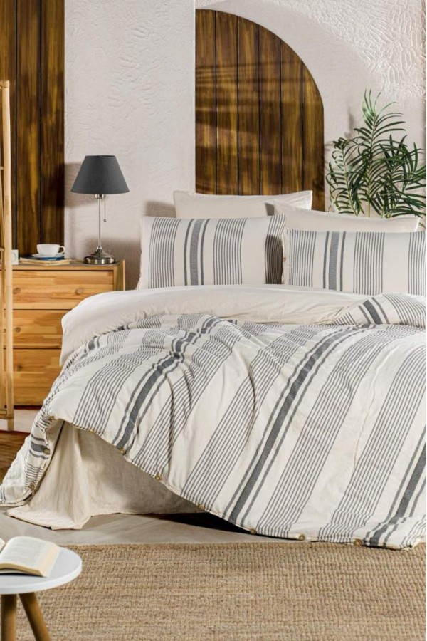 Nevresim Dünyası Organik Çift Kişilik Nevresim Takımı Line Antrasit