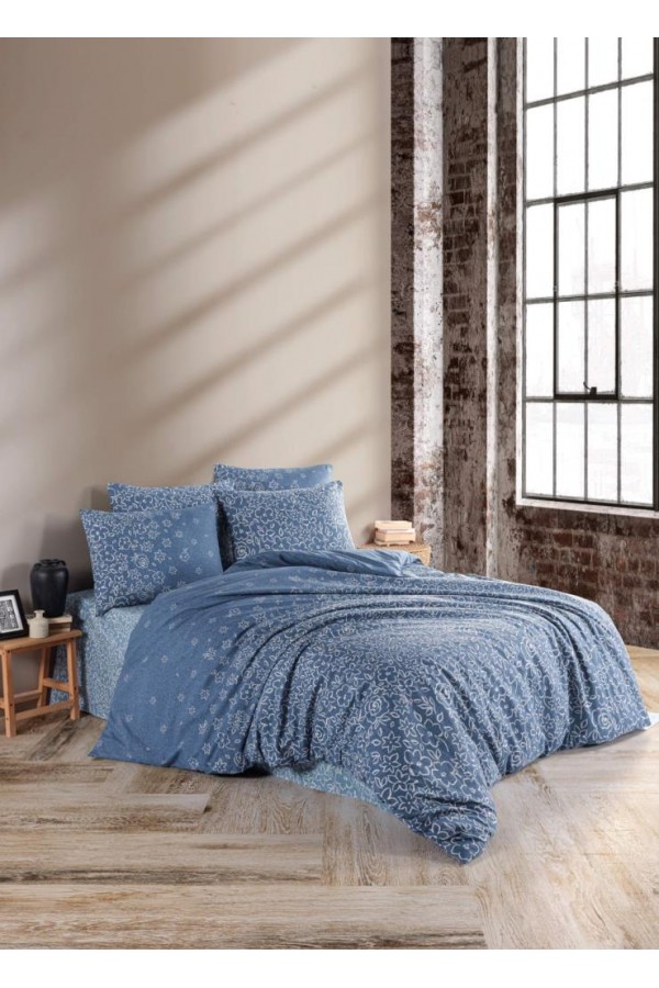 Nevresim Dünyası Ranforce Çift Kişilik Nevresim Takımı Narin Lacivert