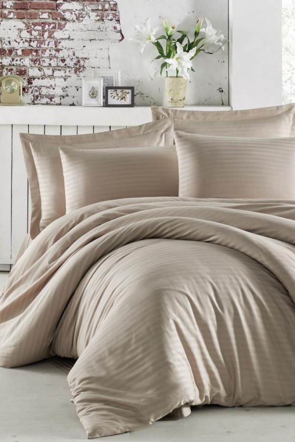 Nevresim Dünyası Tek Kişilik Saten Nevresim Takımı Basic Stripe Cappucino Nevresim Dünyası Tek Kişilik Saten Nevresim Takımı Basic Stripe Cappucino