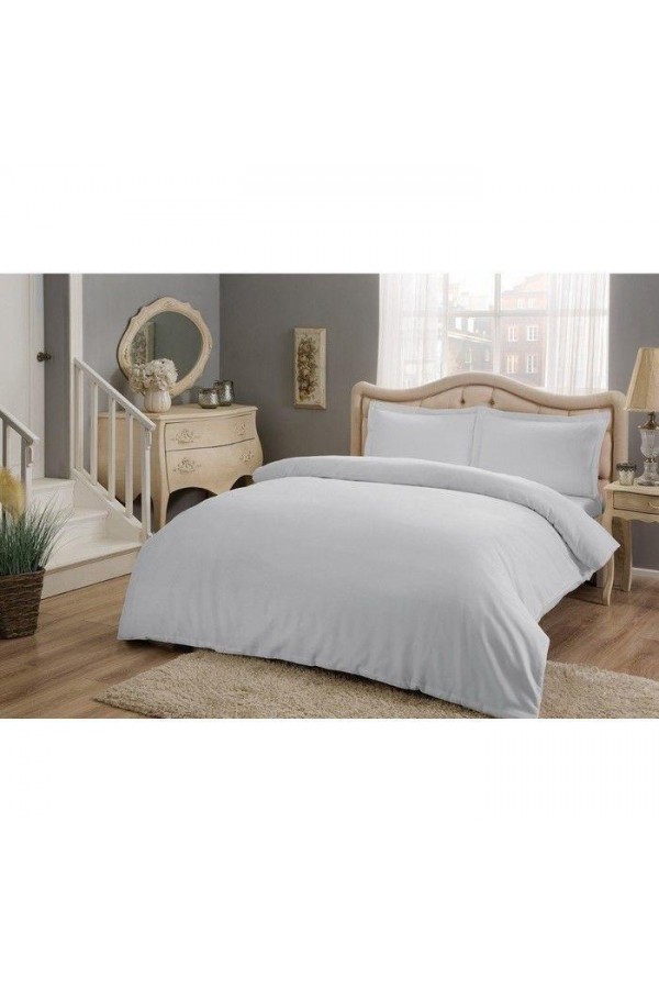 Taç Çift Kişilik Saten Nevresim Takımı Basic Gri