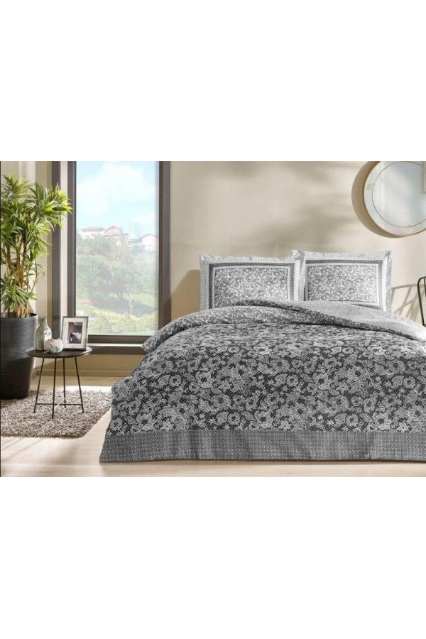 Taç Çift Kişilik Saten Nevresim Takımı Amelia Antrasit