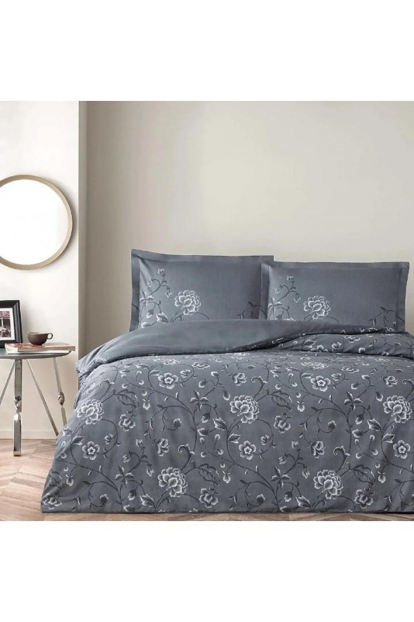 Taç Çift Kişilik Saten Nevresim Takımı Violetta Antrasit Taç Çift Kişilik Saten Nevresim Takımı Violetta Antrasit