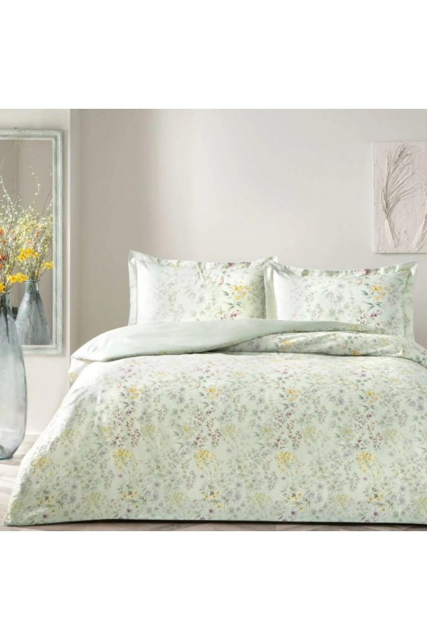 Taç Çift Kişilik Saten Nevresim Takımı Cassie Yeşil