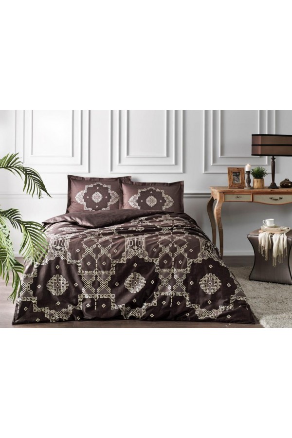 Taç Çift Kişilik Saten Nevresim Takımı Loren Kahve Taç Çift Kişilik Saten Nevresim Takımı Loren Kahve