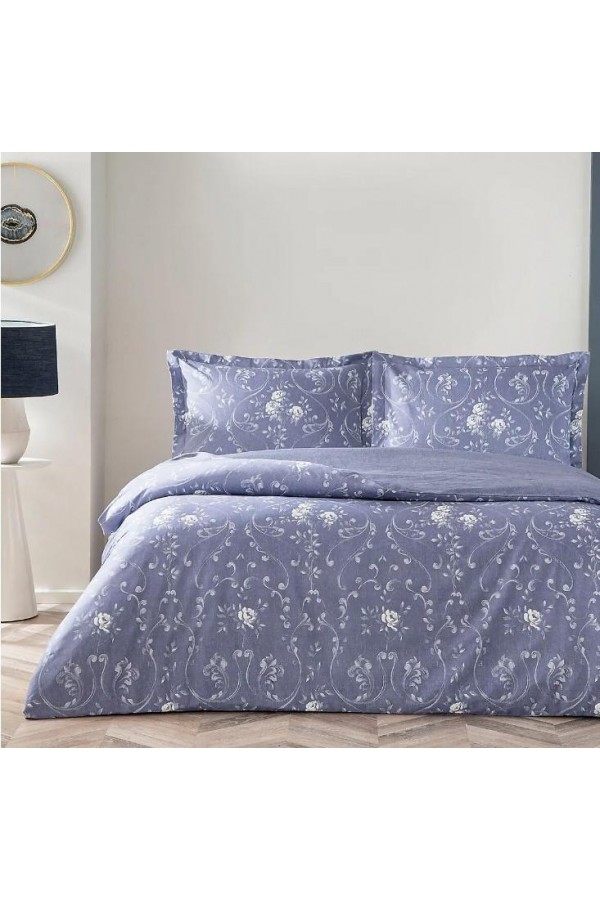 Taç Çift Kişilik Saten Nevresim Takımı Jeanne Mavi