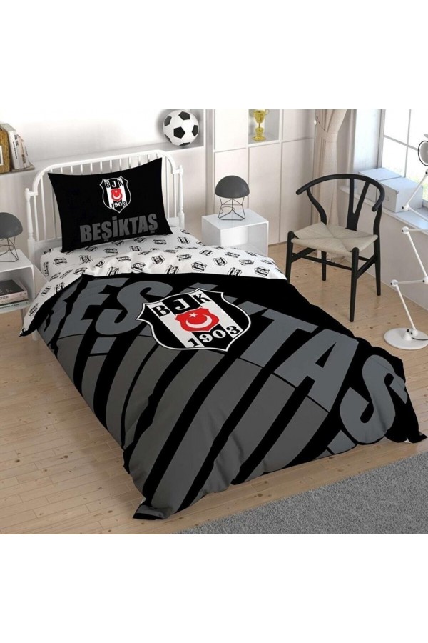 Taç Lisanslı Beşiktaş Siyah Logo Tek Kişilik Nevresim Takımı Taç Lisanslı Beşiktaş Siyah Logo Tek Kişilik Nevresim Takımı