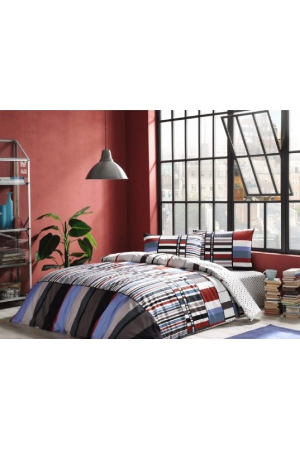 Taç Ranforce Tek Kişilik Nevresim Takımı Foster Mavi Taç Ranforce Tek Kişilik Nevresim Takımı Foster Mavi